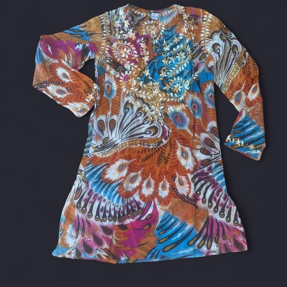 Colorful Peacock Feather Print Dress